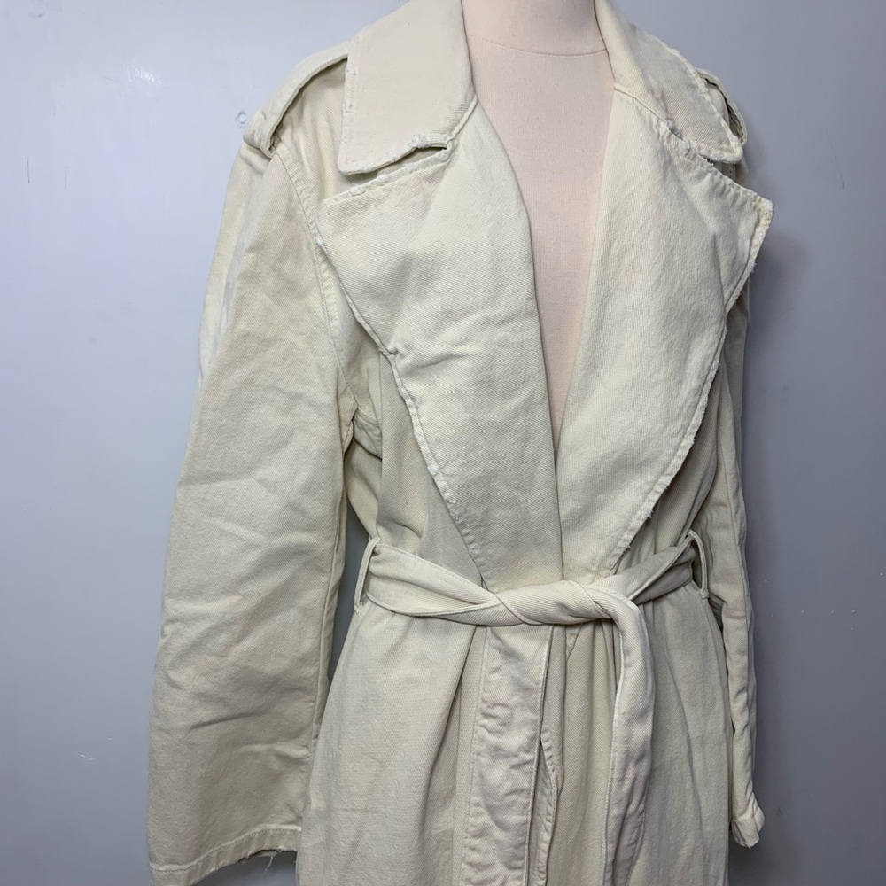 ZARA Cotton Long Trench Coat Belted Cream White size L 8197 734 - Picture 10 of 15